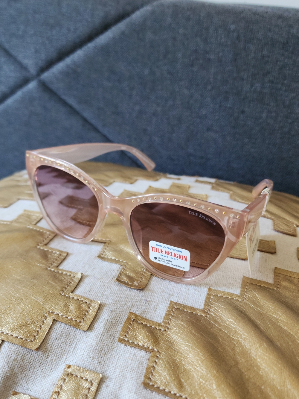 True Religion Women's Pink Cat-Eye Sunglasses with Stud Detail